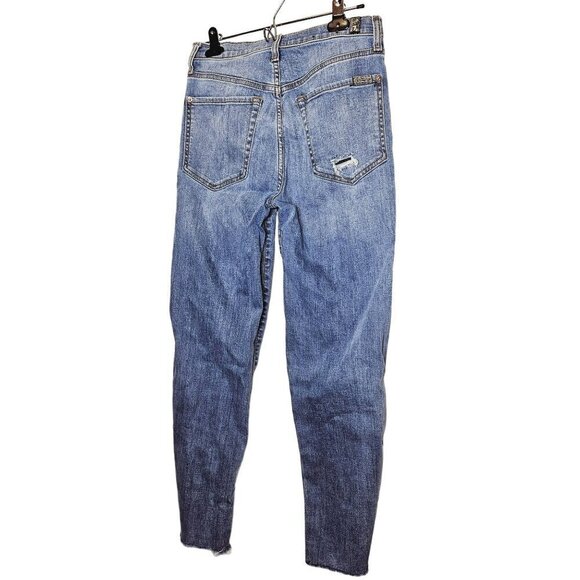 7 For All Mankind High Waist Cropped Straight Jeans - Button Fly Distressed Deni - Picture 2 of 12